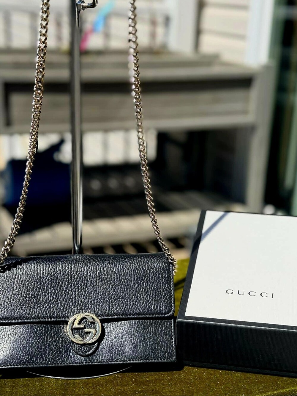 Gucci Black Dollar Calfskin Interlocking G Wallet on Chain (WOC) w/COA - EUC - Picture 4 of 8